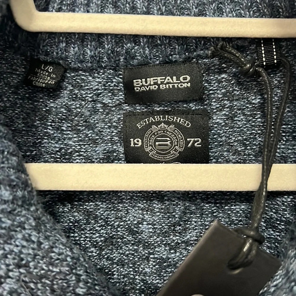 NWT Buffalo David Bitton Men’s Sweater Blue Button Up Mock Neck size Large - Picture 3 of 7
